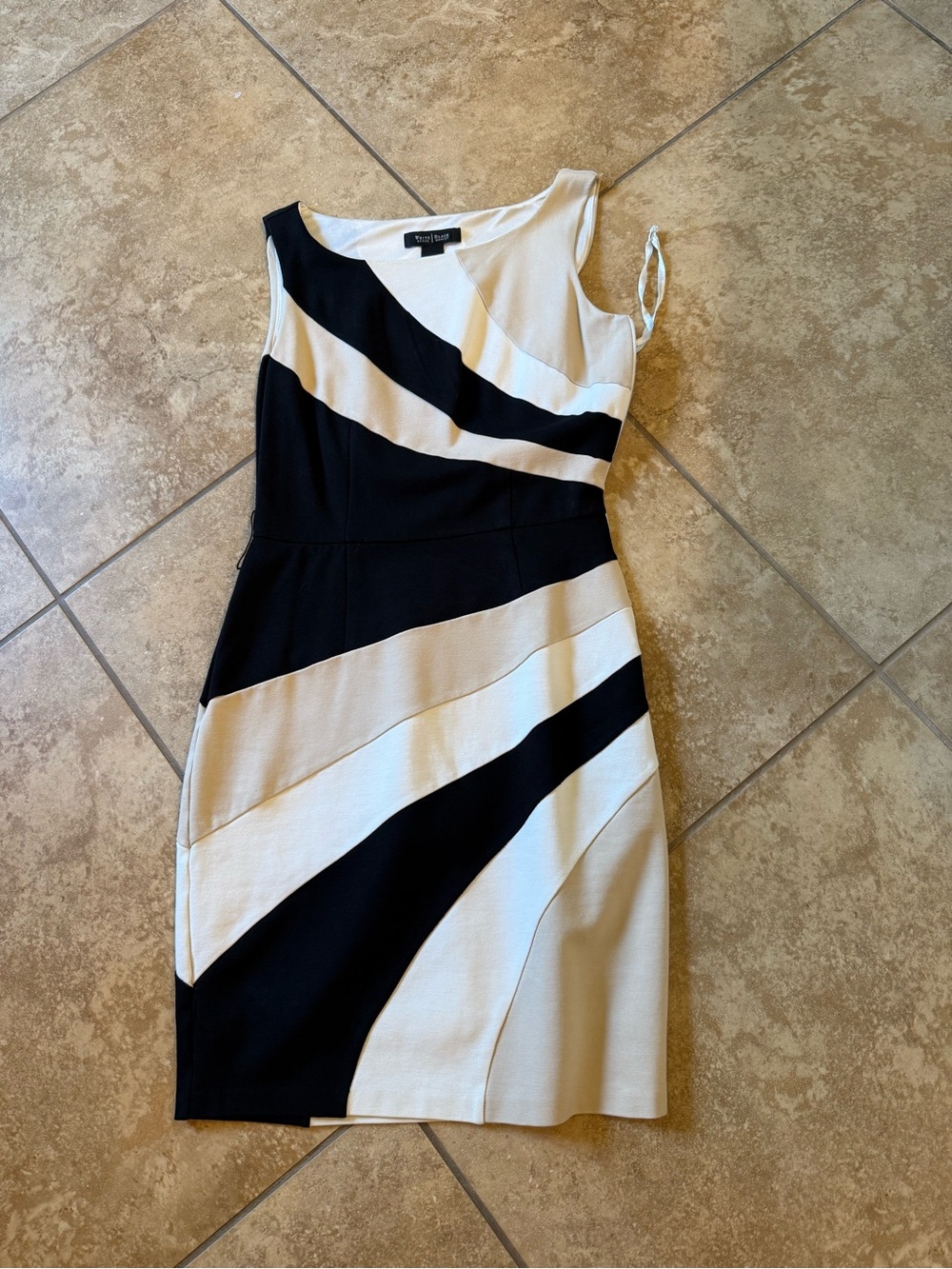 White House Black Market Black and White Asymmetric Sheath Dress